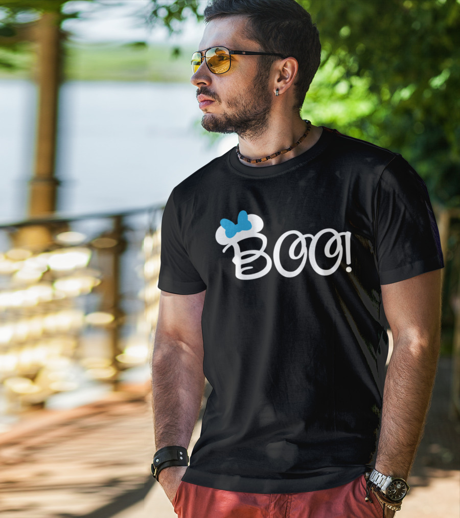 Boo Halloween Blue Bow Cartoon Relaxed Fit T-Shirt