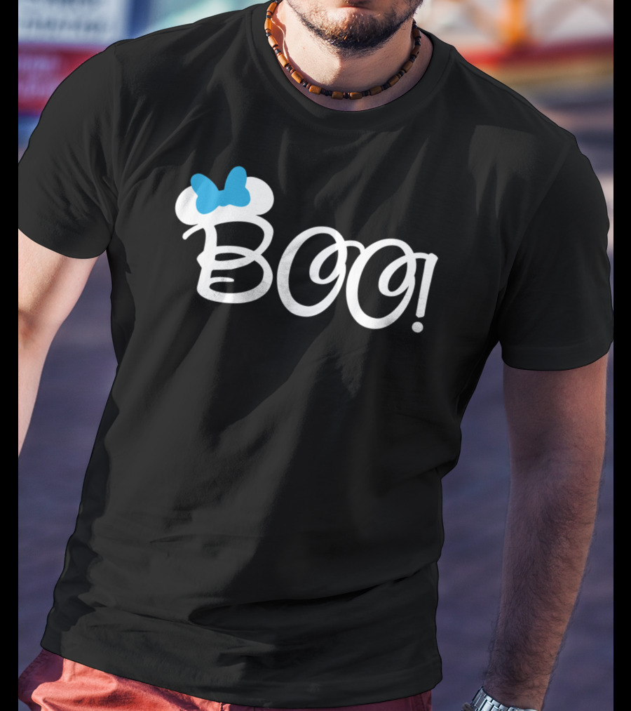 Boo Halloween Blue Bow Cartoon Relaxed Fit T-Shirt