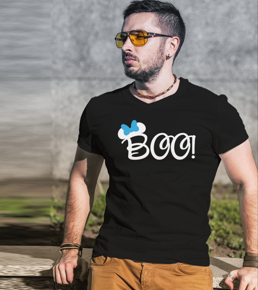Boo Halloween Blue Bow Cartoon Relaxed Fit T-Shirt