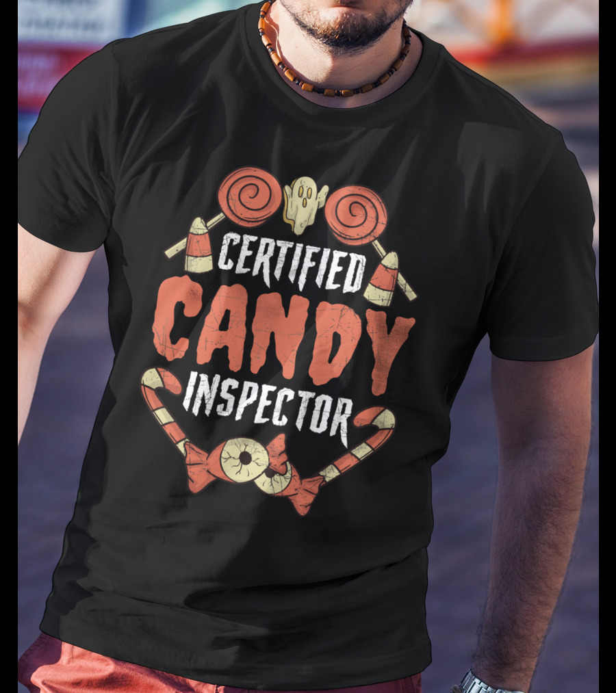 Certified Candy Inspector Halloween Lollipops And Candy Canes T-Shirt