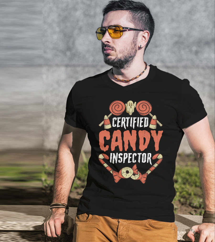 Certified Candy Inspector Halloween Lollipops And Candy Canes T-Shirt