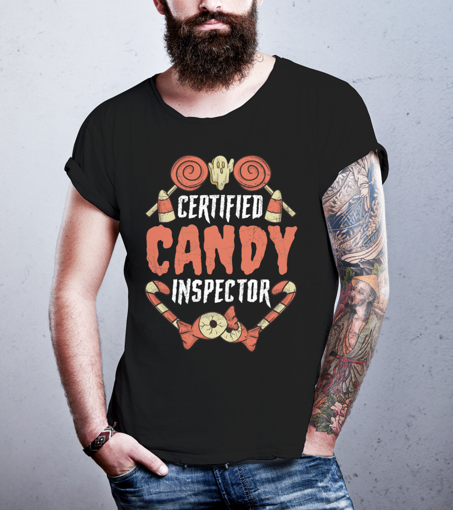 Certified Candy Inspector Halloween Lollipops And Candy Canes T-Shirt