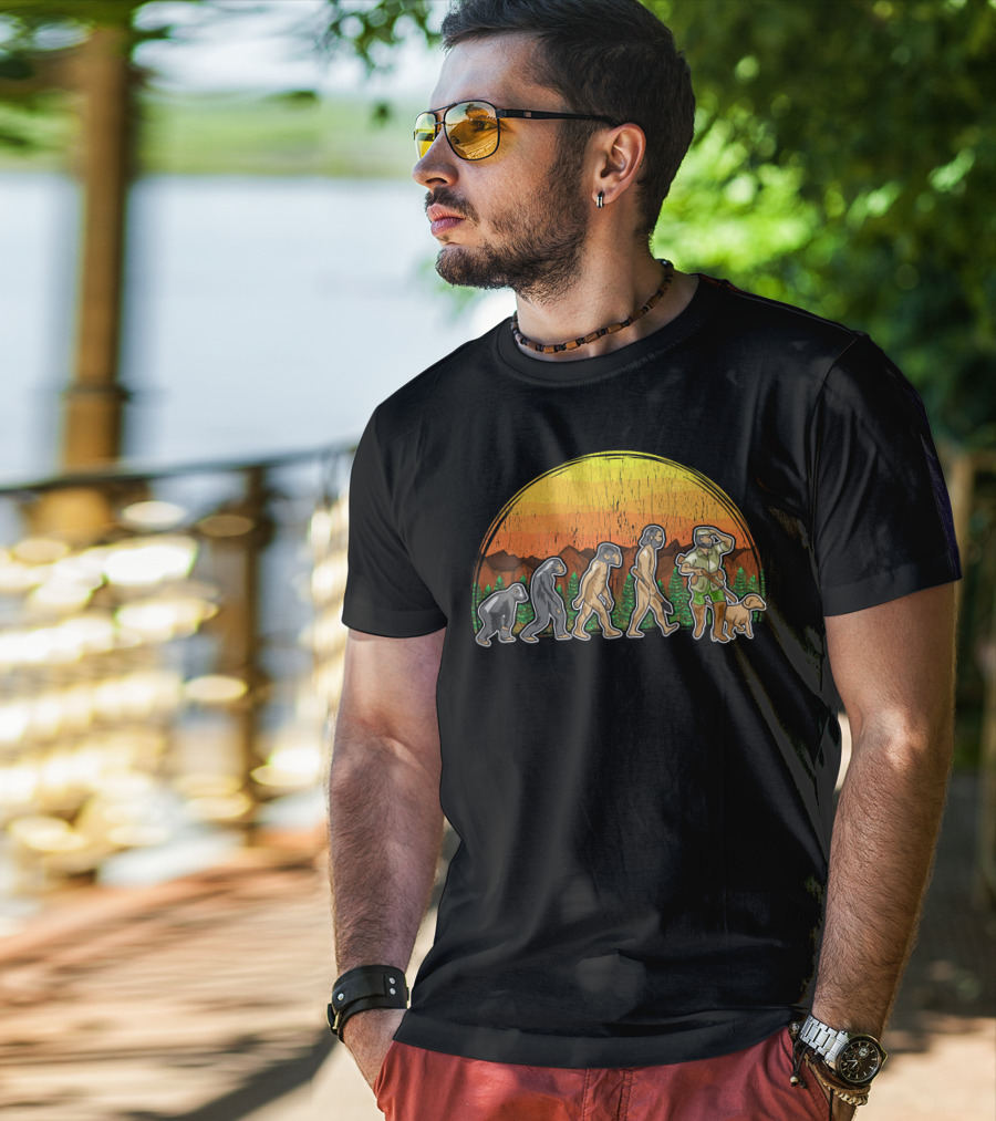Duck Hunter Goose Grouse Hunting Evolution Sunset Silhouette With Dog T-Shirt