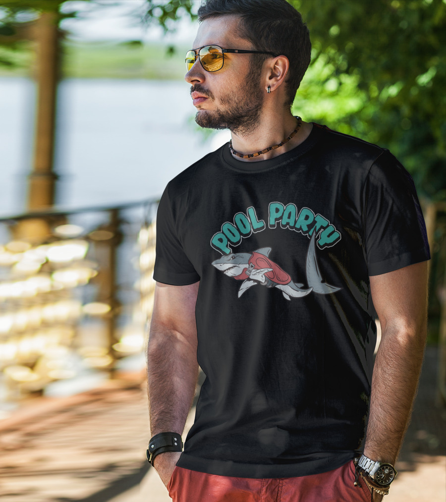 Pool Party Float Shark Summer Beach Swimming T-Shirt