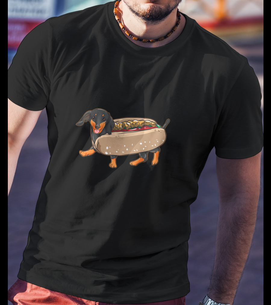 Dachshund Sausage Dog In Hot Dog Bun With Mustard T-Shirt
