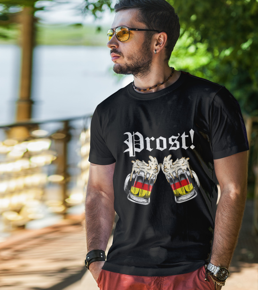 Prost Cheers Oktoberfest Beer German Flag Mugs T-Shirt