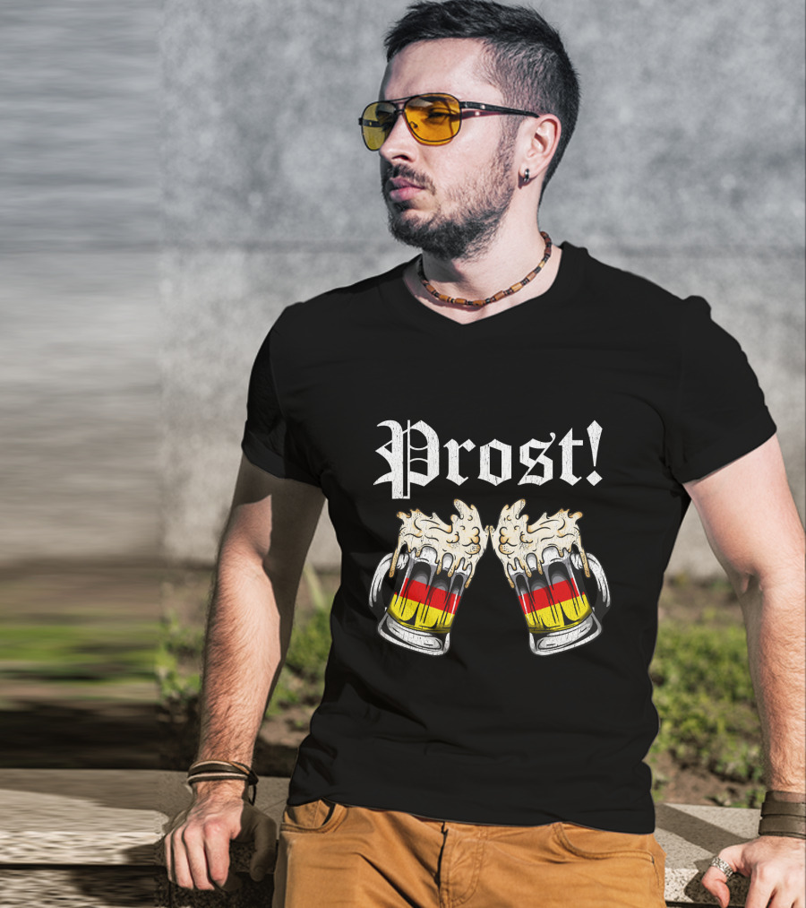 Prost Cheers Oktoberfest Beer German Flag Mugs T-Shirt
