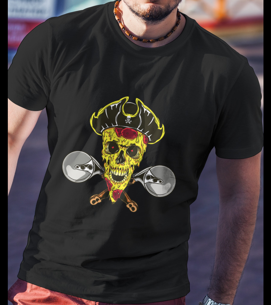 Pirate Skull Pizza With Crossed Wheel Cutters T-Shirt