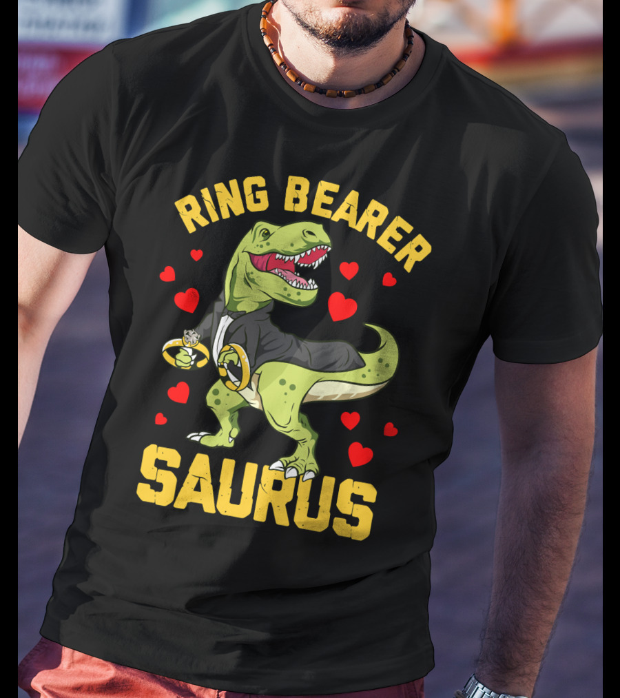 Ring Bearer Saurus Rex Wedding Party Hearts T-Shirt