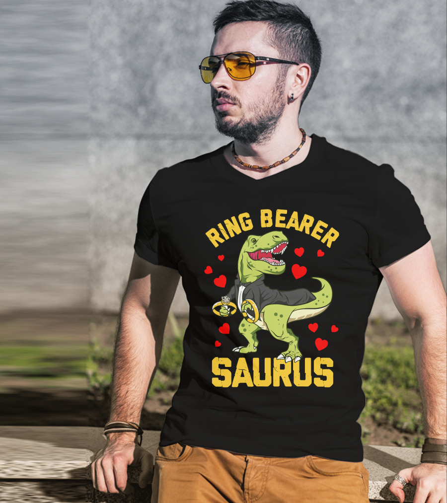Ring Bearer Saurus Rex Wedding Party Hearts T-Shirt