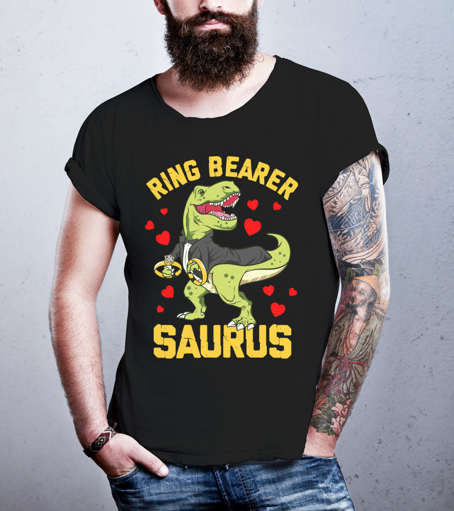 Ring Bearer Saurus Rex Wedding Party Hearts T-Shirt
