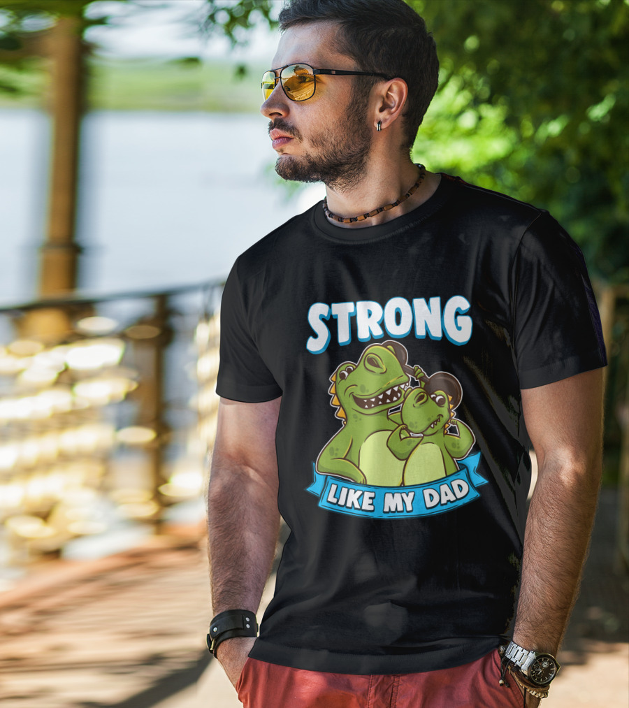 Strong Like My Dad Kawaii Daddy Dinosaur Duo T-Shirt