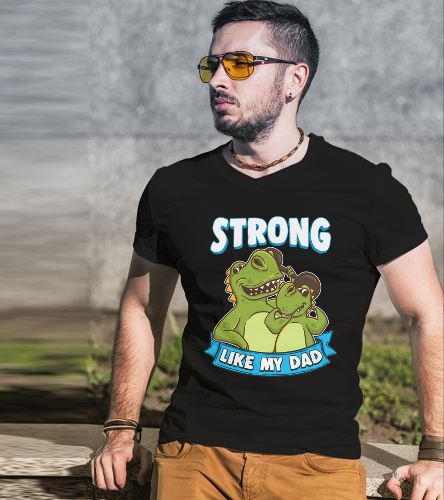 Strong Like My Dad Kawaii Daddy Dinosaur Duo T-Shirt
