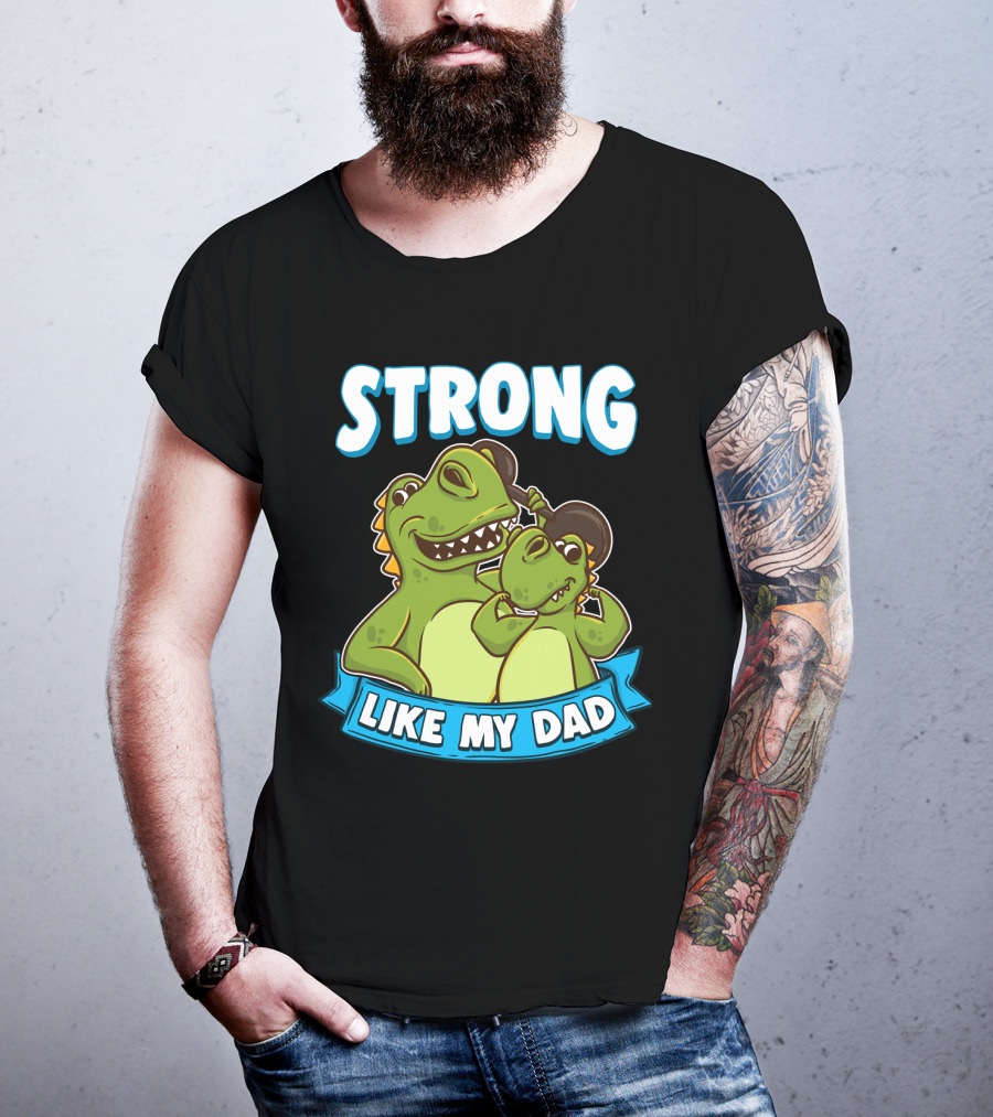 Strong Like My Dad Kawaii Daddy Dinosaur Duo T-Shirt