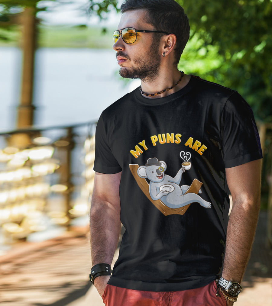 Tea Lover My Puns Are Koala Tea Funny Animal Puns Koala Relaxing With Tea T-Shirt