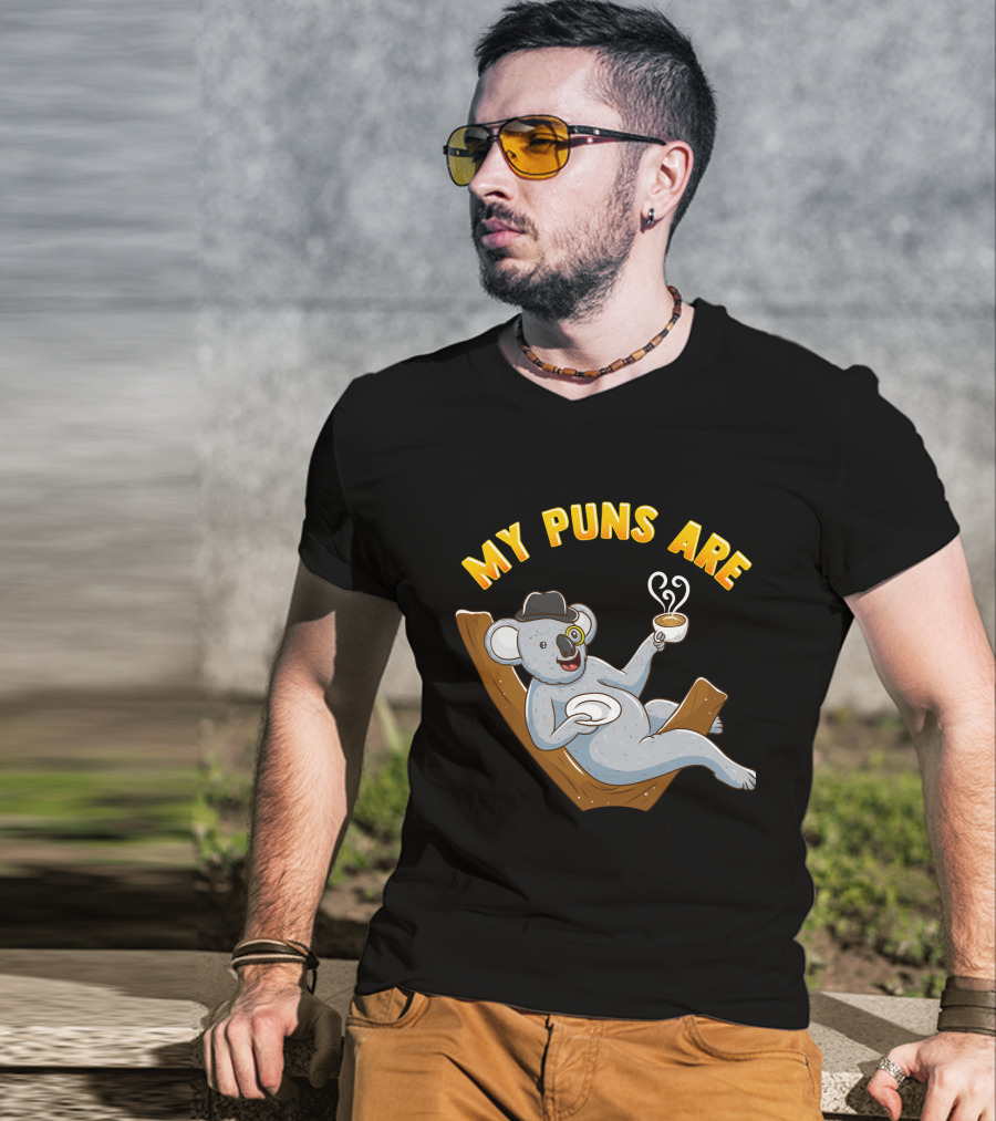 Tea Lover My Puns Are Koala Tea Funny Animal Puns Koala Relaxing With Tea T-Shirt