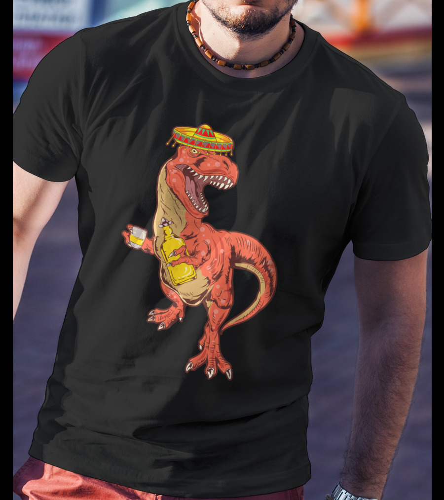 Tequilasaurus Rex Dinosaur Tequila Drinking Team Sombrero Fiesta T-Shirt