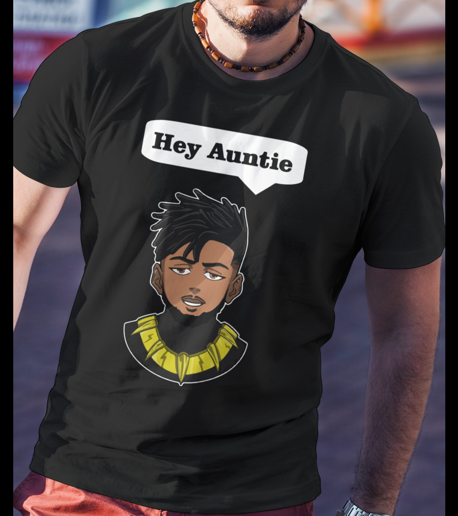 Erik Killmonger Hey Auntie Animated Character Necklace Black Panther T-Shirt