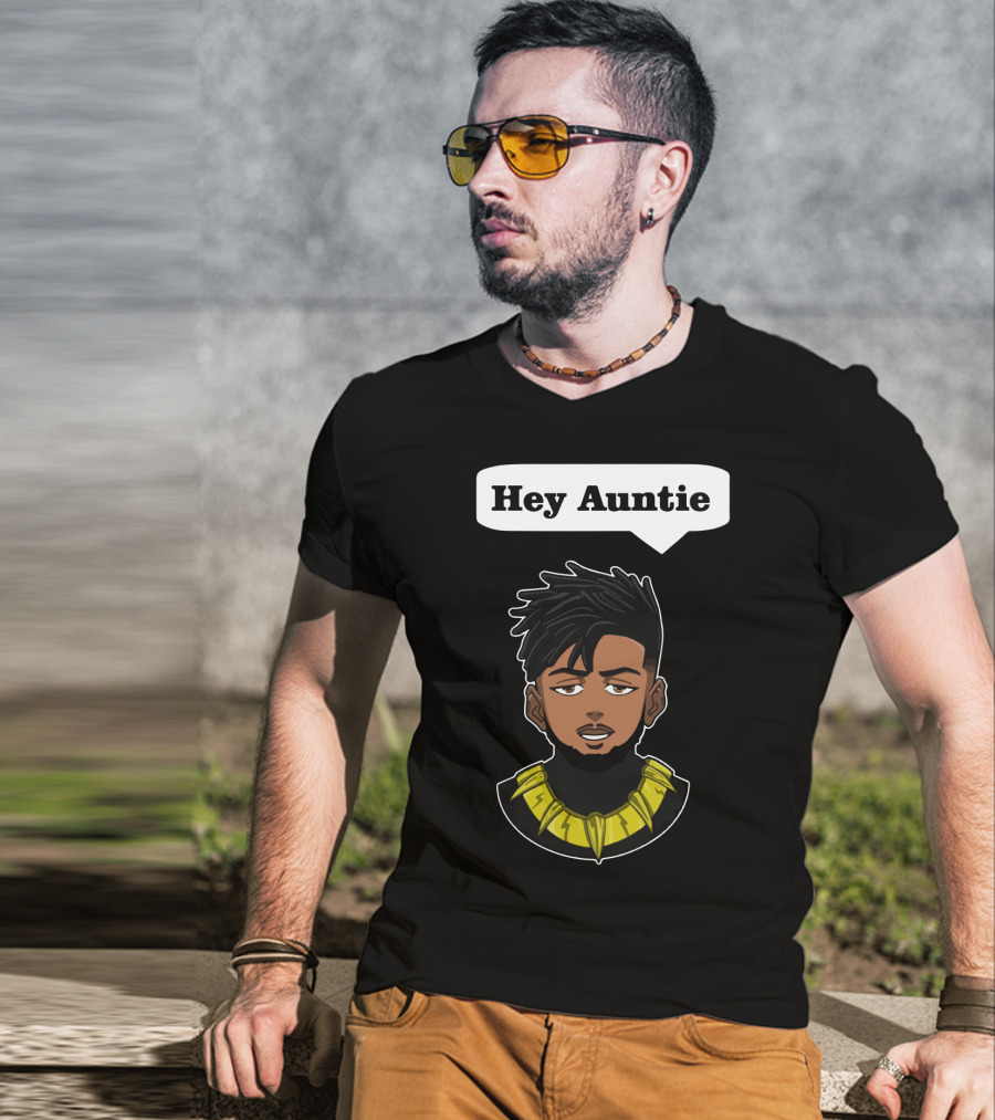 Erik Killmonger Hey Auntie Animated Character Necklace Black Panther T-Shirt