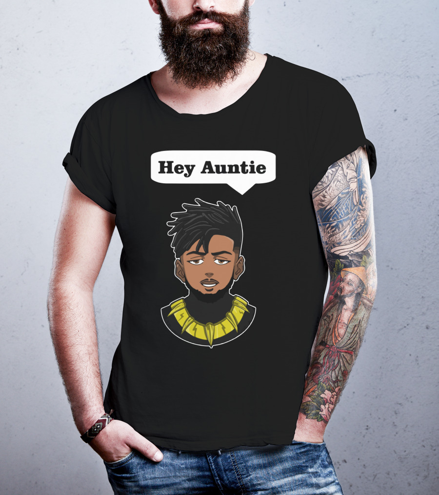 Erik Killmonger Hey Auntie Animated Character Necklace Black Panther T-Shirt