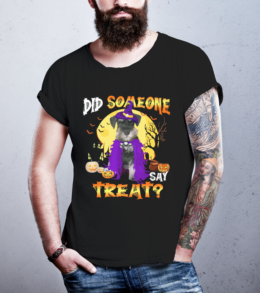 Did Someone Say Treat Miniature Schnauzer Halloween Pumpkins And Witch Hat T-Shirt