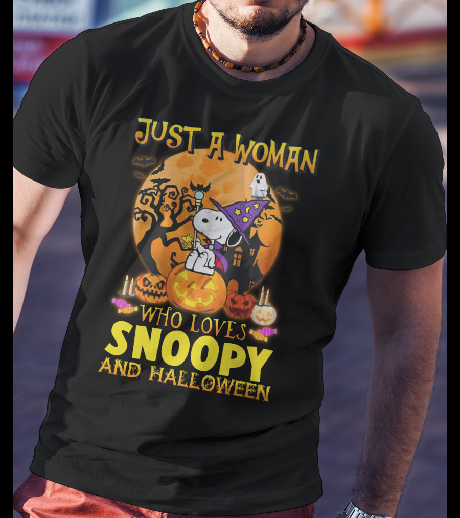 Just A Woman Who Loves Snoopy And Halloween T-Shirt