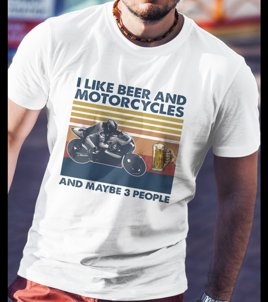 I Like Beer And Motorcycles Vintage Style With Beer Mug And Racer T-Shirt