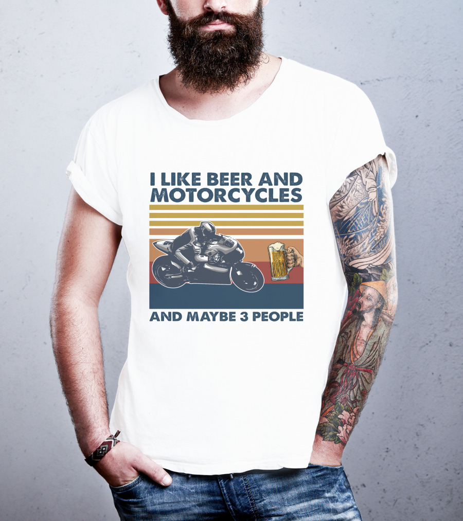 I Like Beer And Motorcycles Vintage Style With Beer Mug And Racer T-Shirt