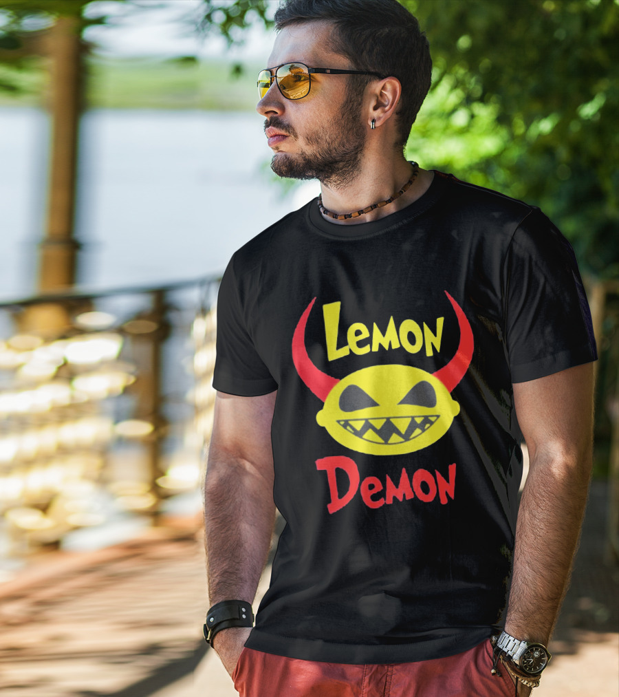 Lemon Demon Smiling Yellow Face With Red Horns T-Shirt