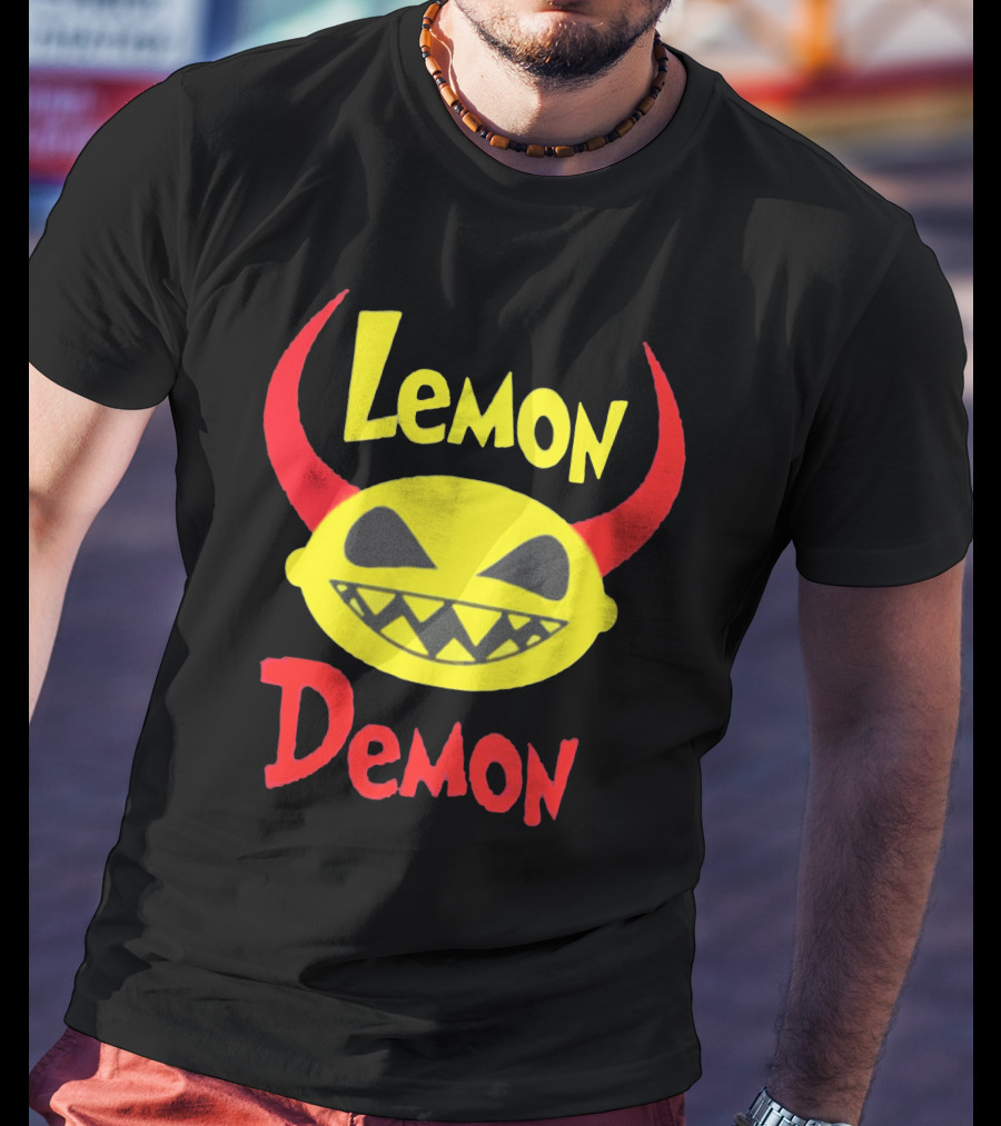 Lemon Demon Smiling Yellow Face With Red Horns T-Shirt
