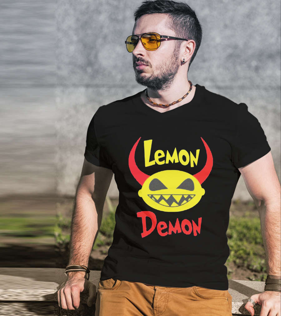 Lemon Demon Smiling Yellow Face With Red Horns T-Shirt