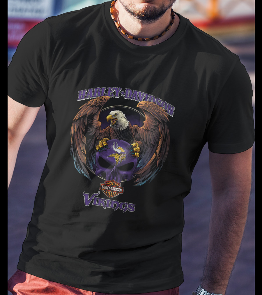Harley Davidson Motor Cycles Vikings Minnesota Vhl T-Shirt
