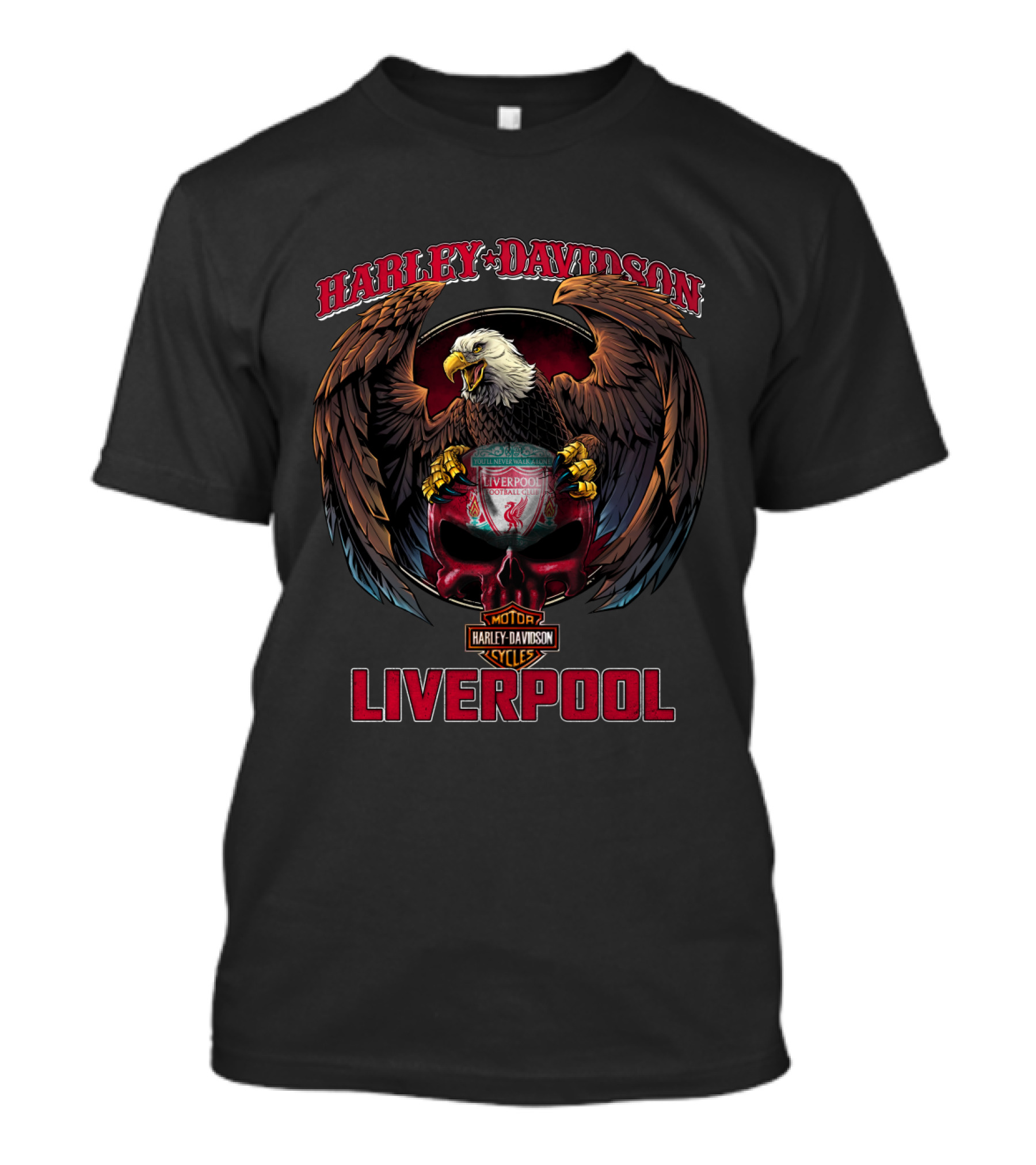 Harley Davidson Liverpool Eagle Holding Shield With Motorcycle Cycles T-Shirt