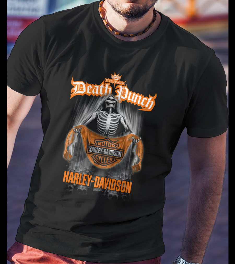 Five Finger Death Punch Harley Davidson Skeleton Motorcycles T-Shirt