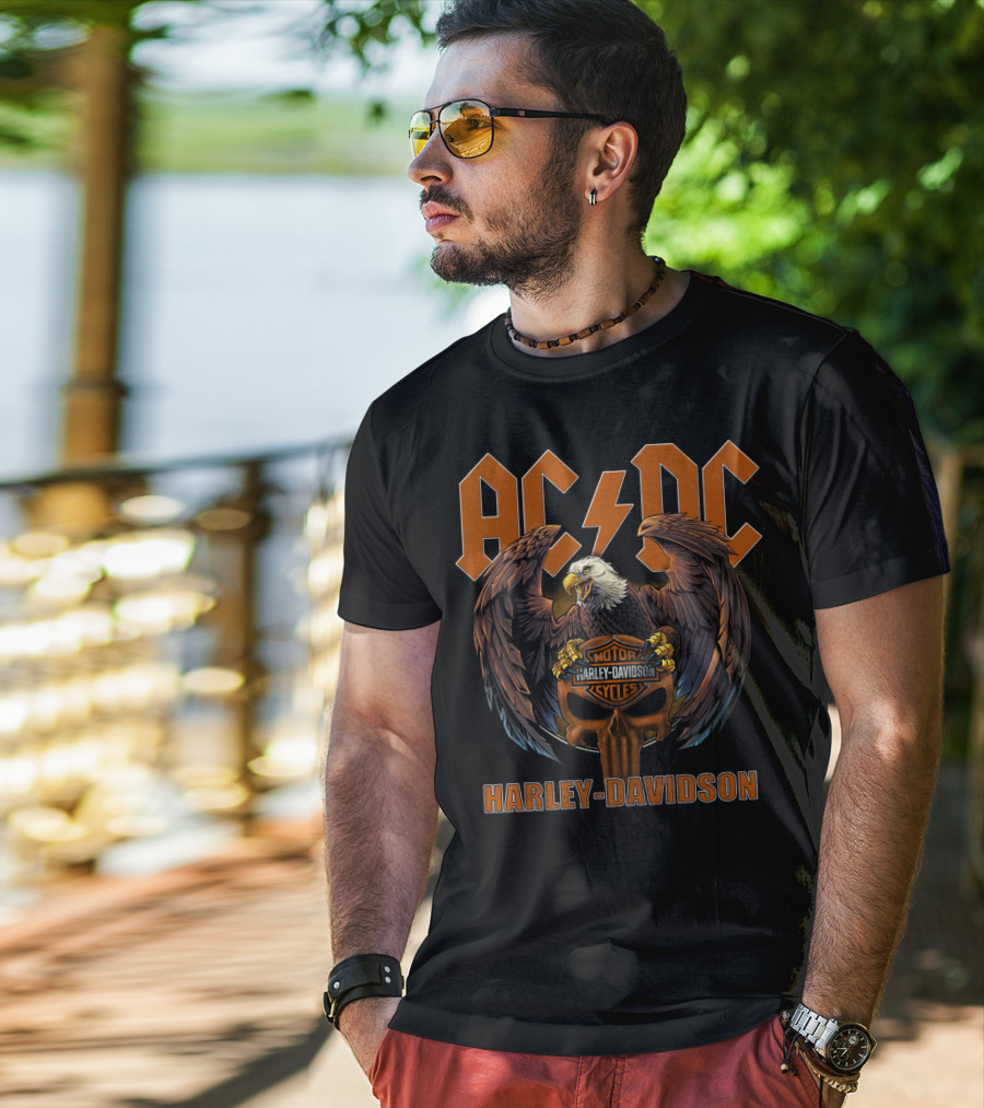 Acdc Harley Davidson Motorcycles Eagle Skulls T-Shirt