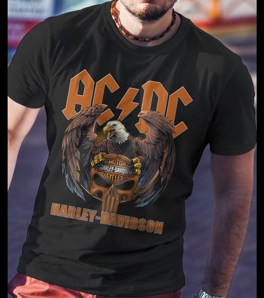 Acdc Harley Davidson Motorcycles Eagle Skulls T-Shirt