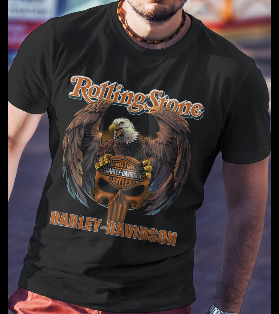 Rolling Stone Harley Davidson Motor Cycles Eagle Skull T-Shirt