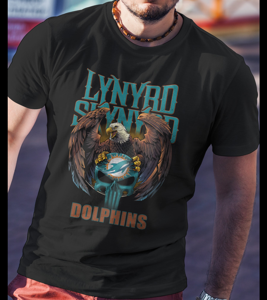 Lynyrd Skynyrd Miami Dolphins Eagle Skulls T-Shirt
