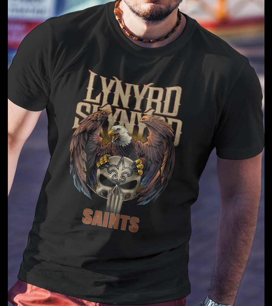 Lynyrd Skynyrd Saints New Orleans Skull Fleur-De-Lis Eagle T-Shirt