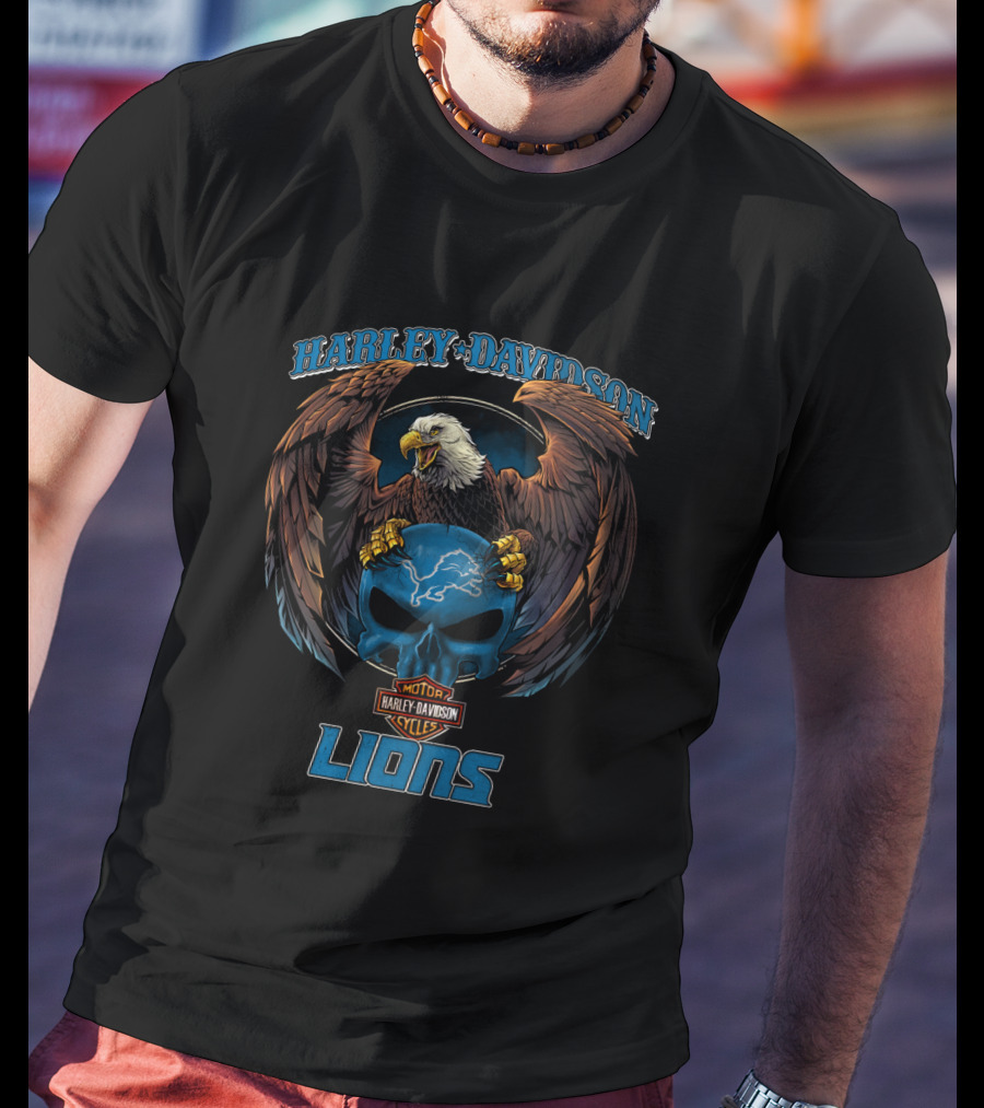 Harley Davidson Motor Cycles Lions Eagle Skull T-Shirt