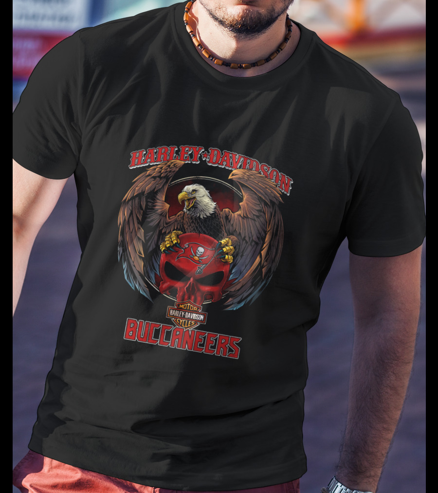 Harley Davidson Buccaneers Bald Eagle And Skull T-Shirt
