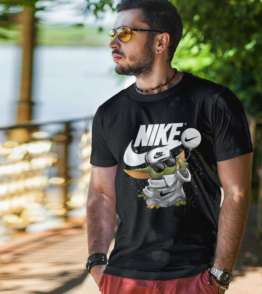 Nike Baby Yoda With Sunglasses And Balloon T-Shirt