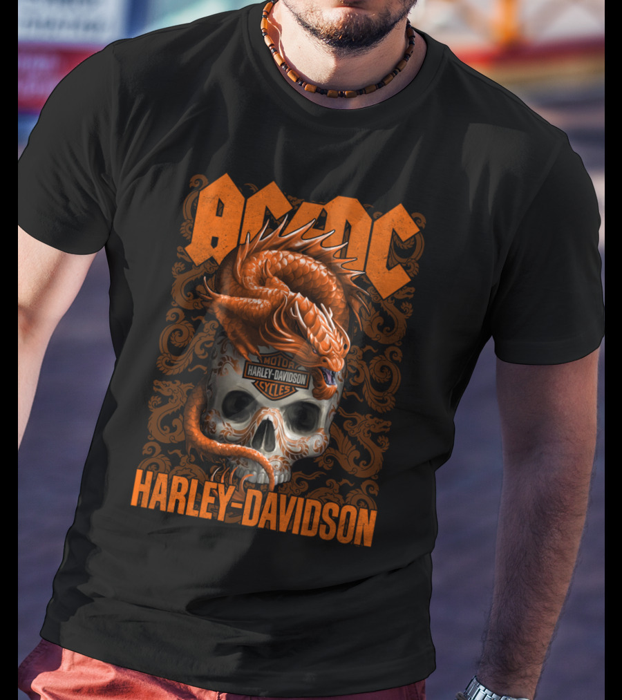 Acdc Harley Davidson Dragon Skull T-Shirt