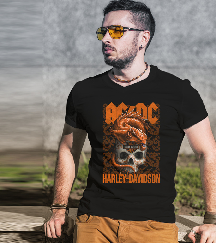 Acdc Harley Davidson Dragon Skull T-Shirt