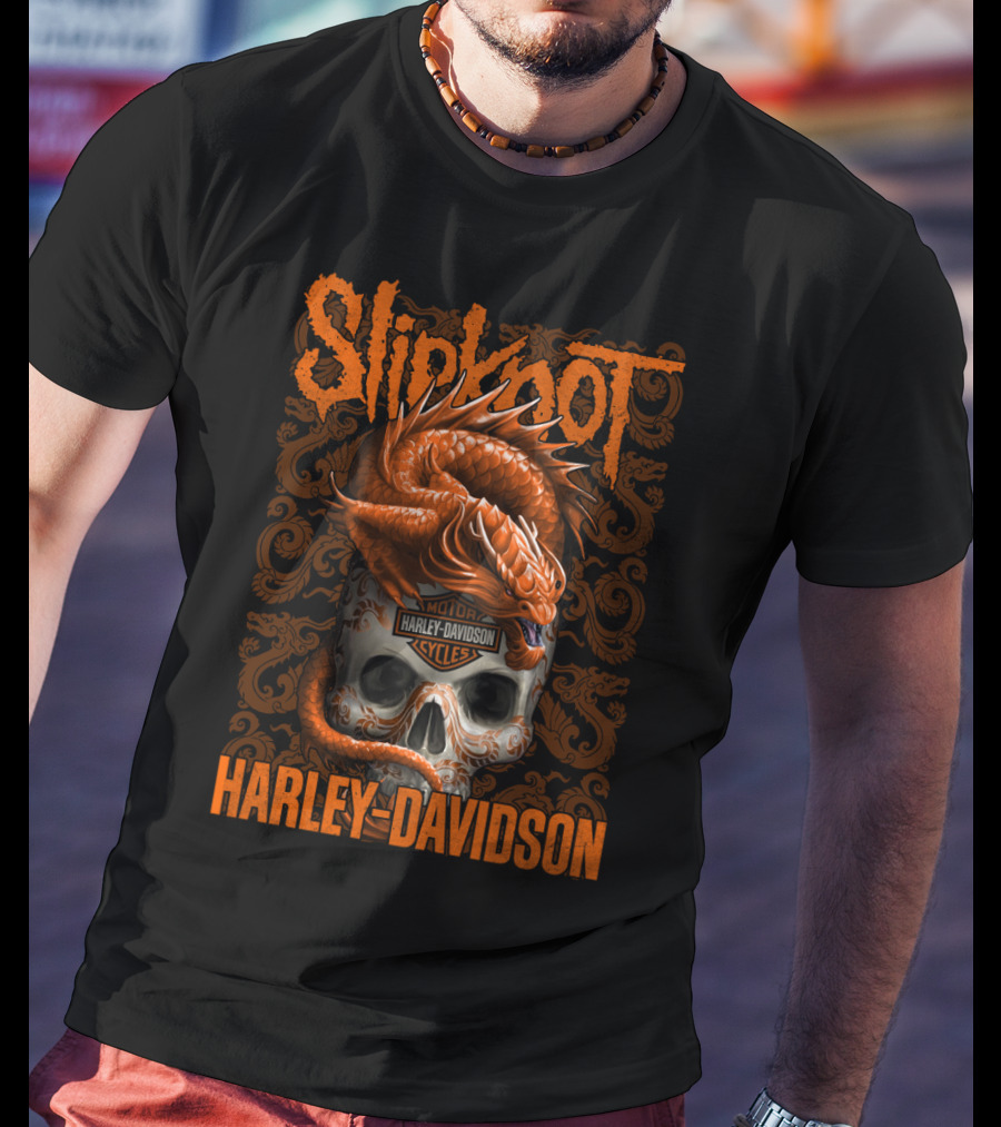 Slipknot Harley Davidson Dragon Skull Motif T-Shirt