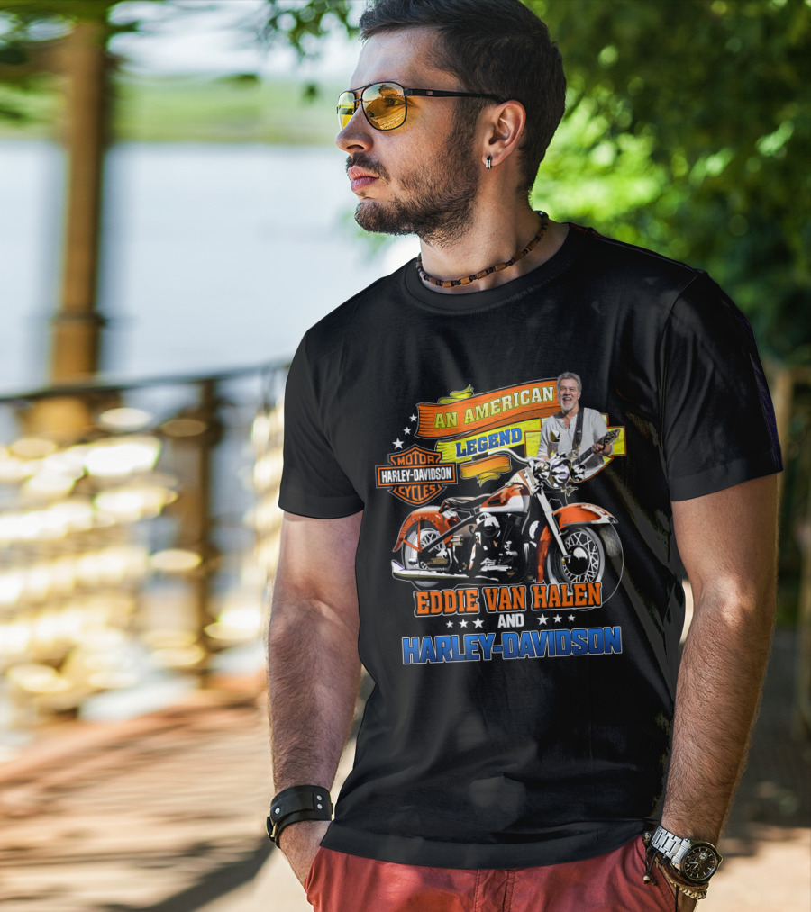 An American Legend Eddie Van Halen And Harley Davidson Cycles T-Shirt