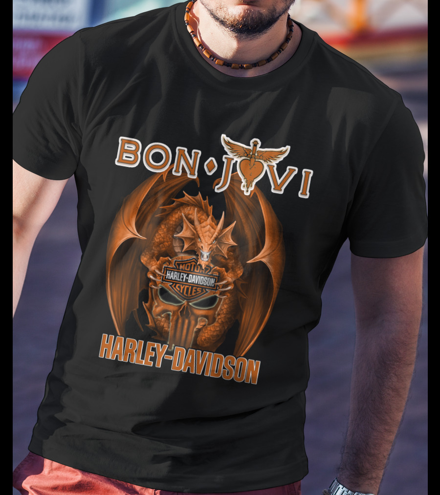 Bon Jovi Harley Davidson Motorcycles Dragon T-Shirt
