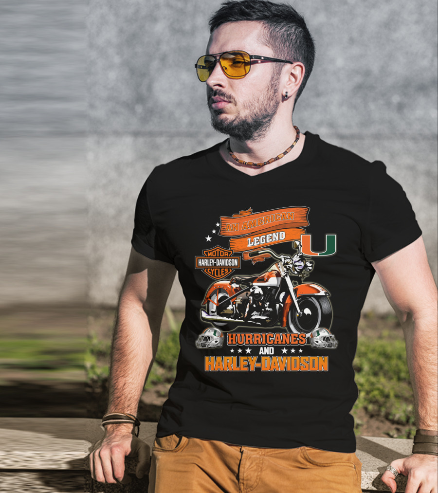 An American Legend Hurricanes And Harley Davidson Motor Cycles Miami T-Shirt