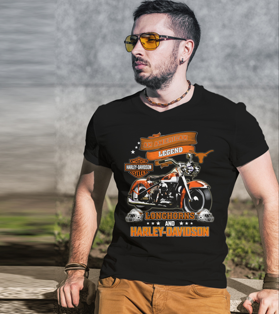 An American Legend Longhorns And Harley Davidson T-Shirt
