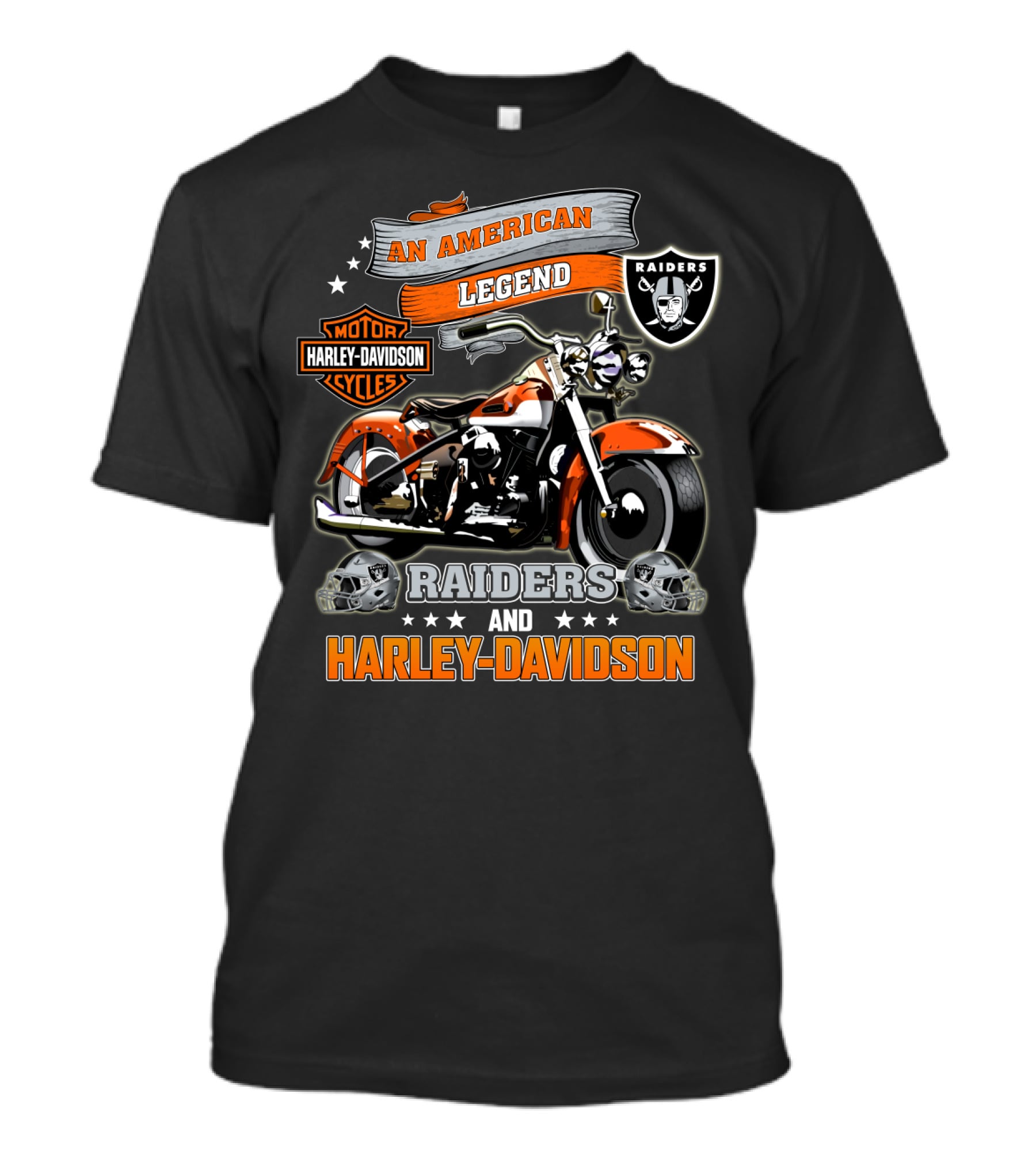 An American Legend Raiders And Harley Davidson Motorcycle Nfl Oakland Raiders And Harley Davidson Cycles T-Shirt